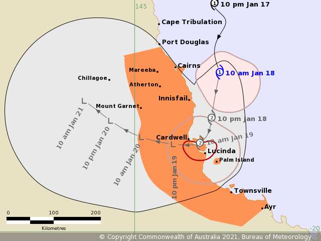 Previously Cyclone Kimi was expected to make landfall between Innisfail and Lucinda on Monday night or Tuesday morning.