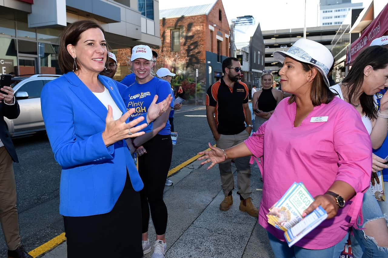 Queensland Opposition Leader Deb Frecklington speaks to supporters in Brisbane.