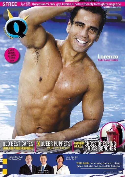 Lorenzo on the cover of Q news. (Supplied)