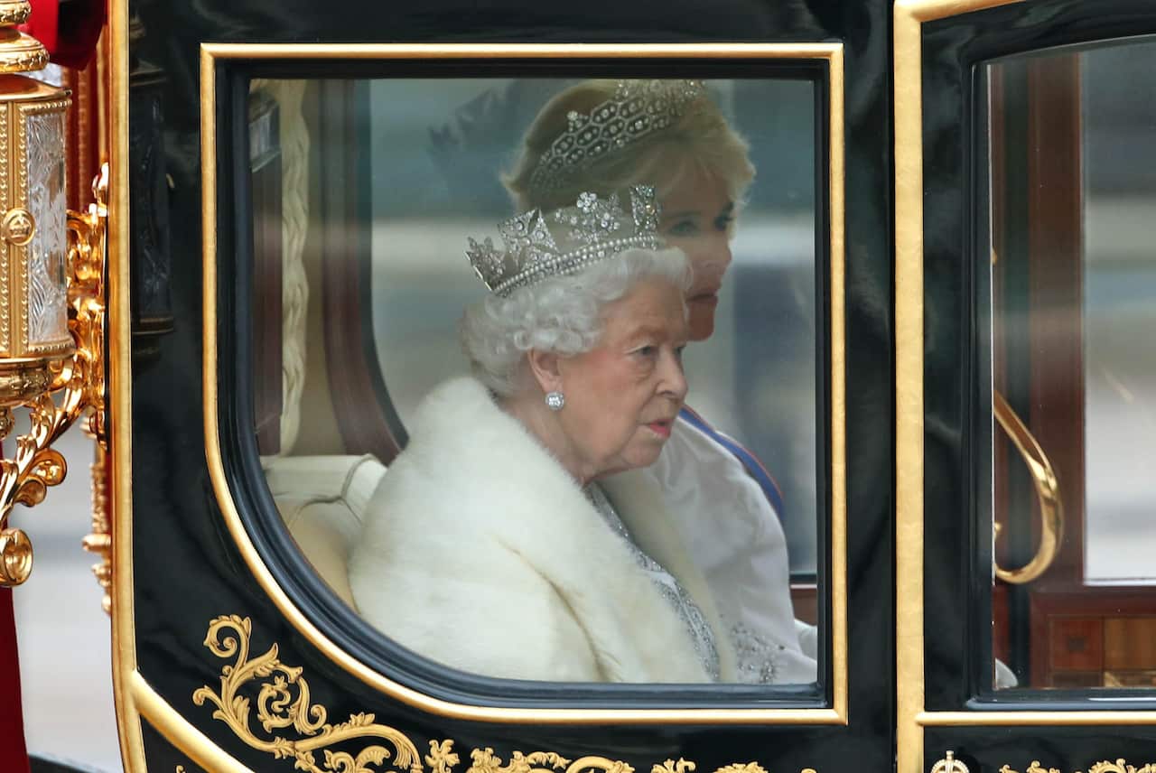 Queen Elizabeth II leaves Buckingham Palace for the State Opening of Parliament. 