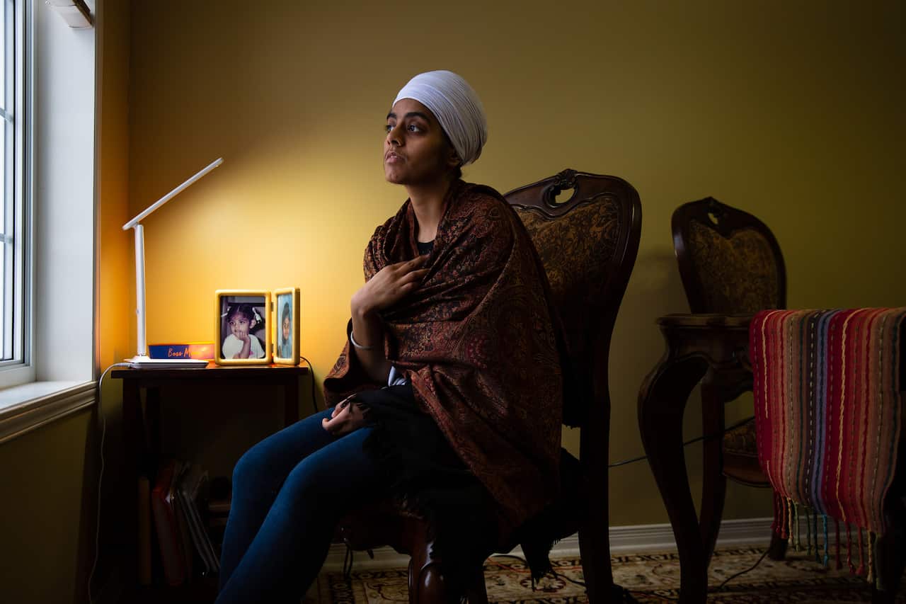 Amrit Kaur, a young teacher who is Sikh and left Quebec for a position in British Columbia so that she would not be forced to remove her turban when teaching.