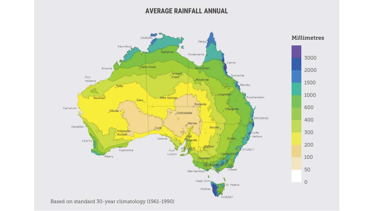 Average annual rainfall across Australia.