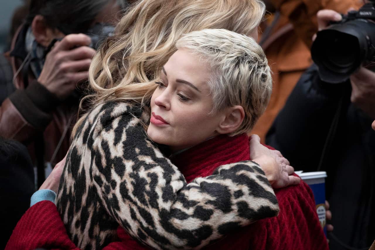 Rose McGowan at a recent #Metoo rally. Weinstein claimed she was trying to extort him.