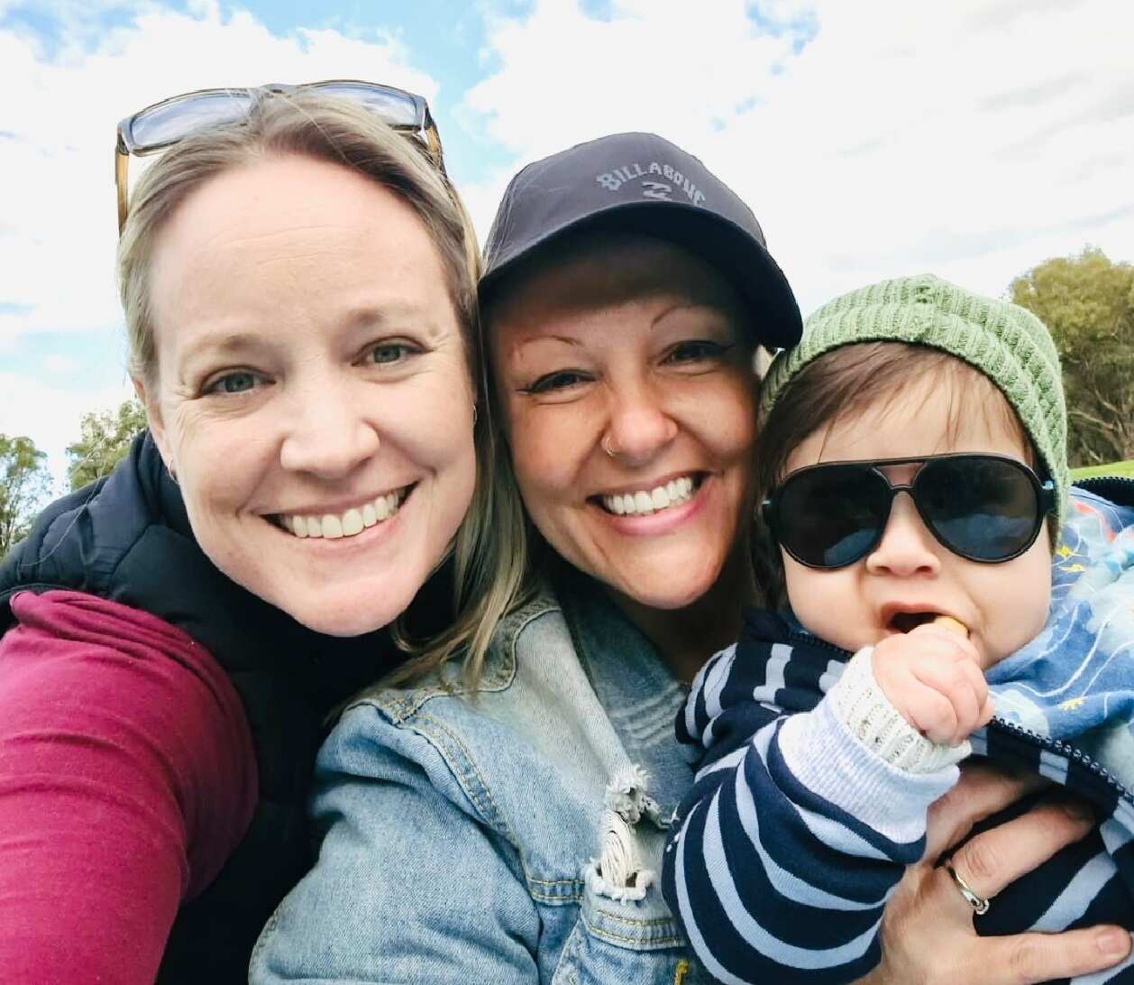 Darcy (left), Raquel (centre) and their baby Ethan (right). 