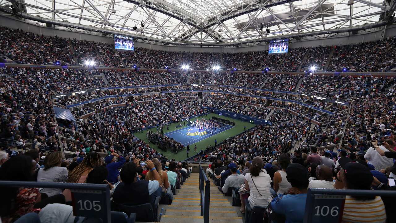 The view from the crowd during the trophy ceremony.