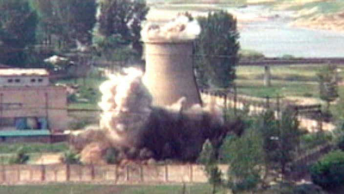 The demolition of the 60-foot-tall cooling tower at its main reactor complex in Yongbyon North Korea on June 27, 2008.