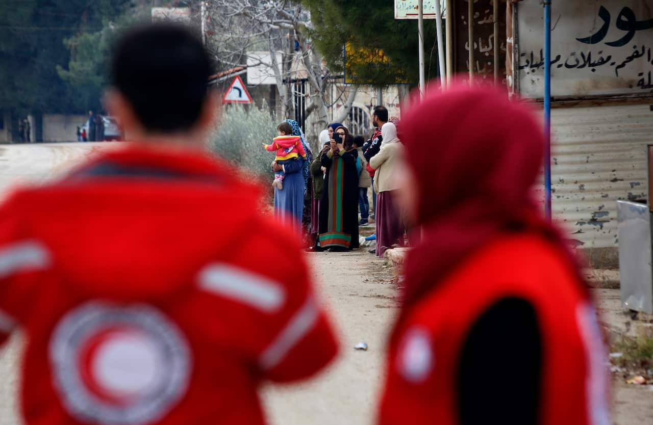 Syrian Red Cross workers in Madaya about 24 kilometers northwest of Damascus. George Najarian now volunteers with the aid organisation. 