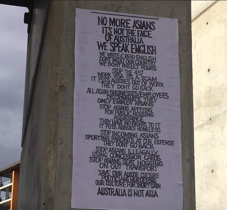One of the handwritten posters said to have been found in the Sydney suburb of Ryd