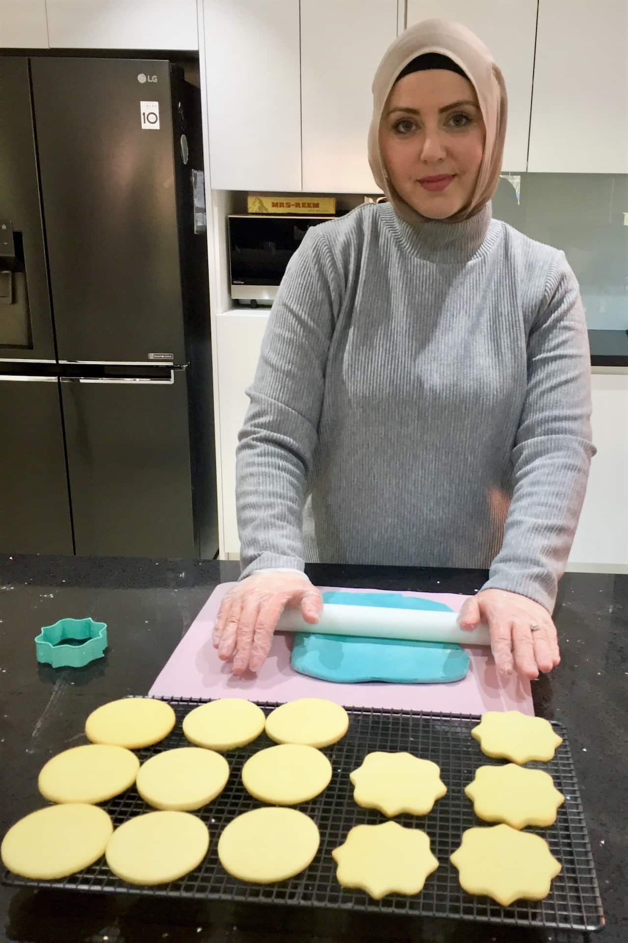 Reem Alameddine makes cakes and cookies at home.
