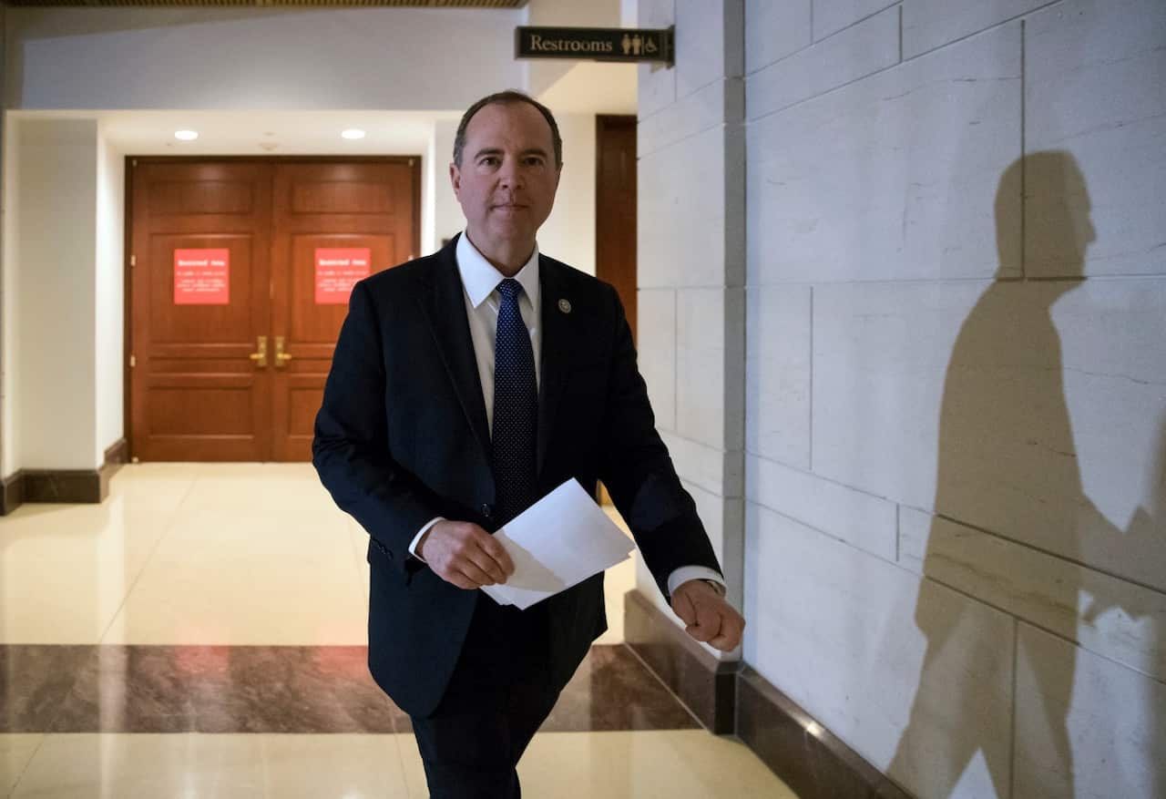Rep. Adam Schiff, D-Calif., the ranking member of the House Permanent Select Committee on Intelligence, leaves a secure area where the panel meets 