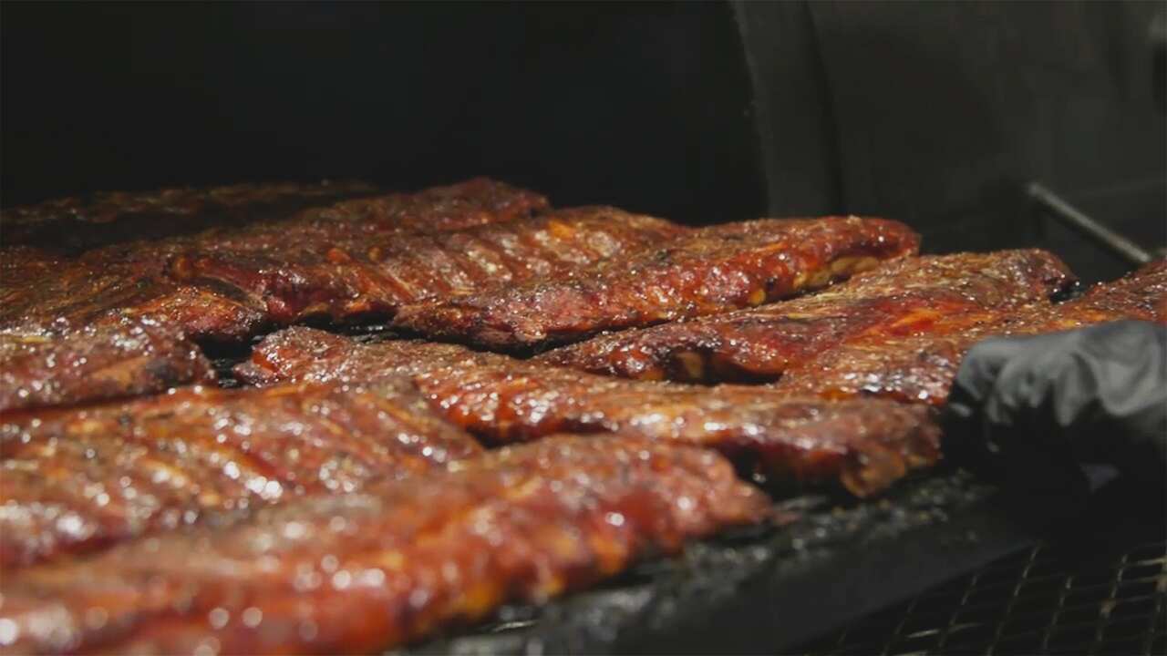 Pork ribs being barbequed at Red Gum BBQ