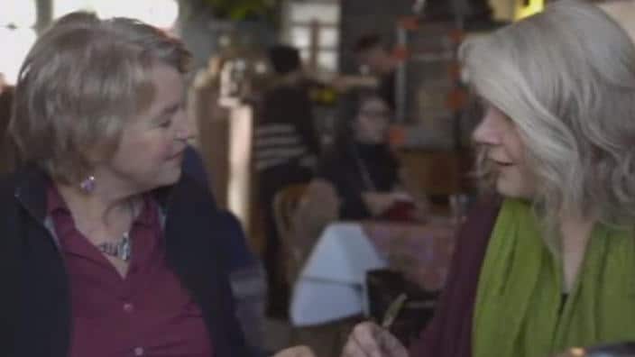 Janet Rice and her wife Penny Whetton, in a still from a Greens advertisement posted on YouTube.