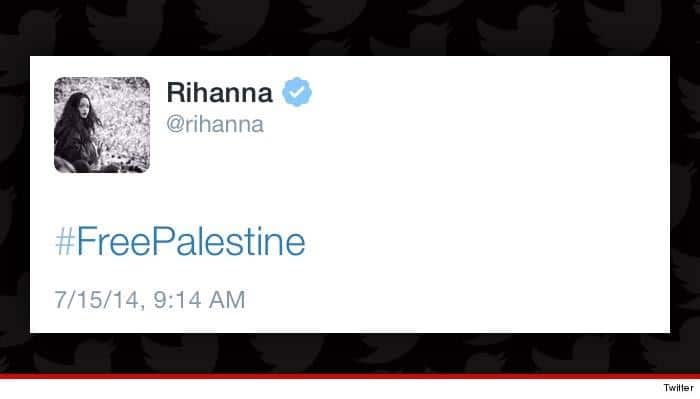 Pop star Rihanna tweeted in support of Palestine using the #FreePalestine tag before deleting it several minutes later. 