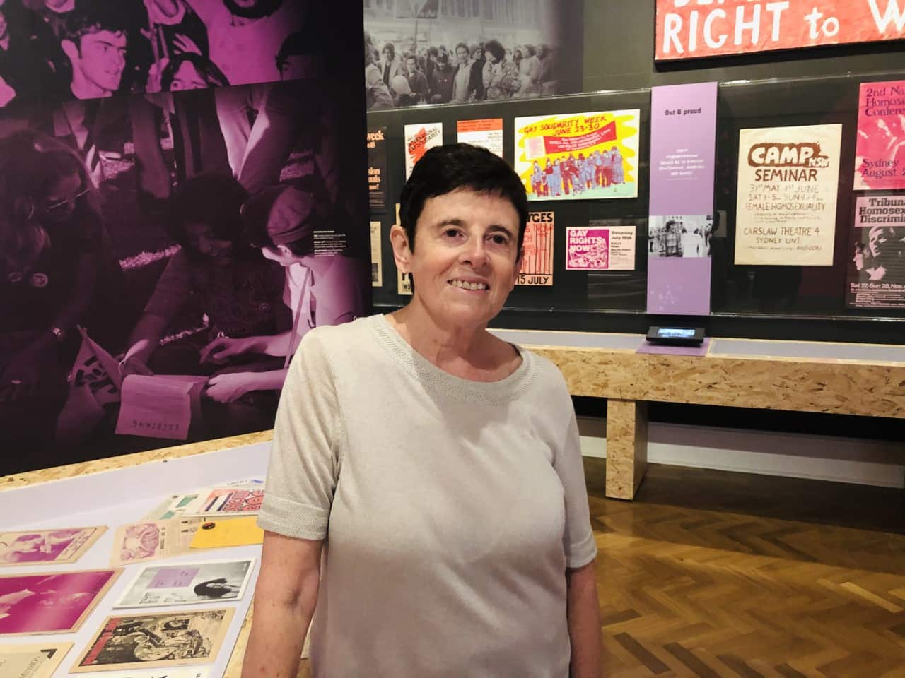 Robyn Kennedy at the NSW State Library 'Coming out in the 70s' exhibition. 
