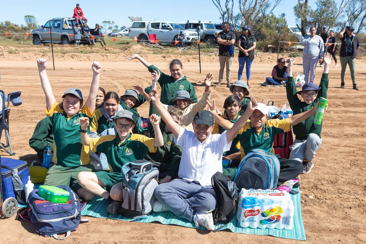 Crossway Lutheran School students wait for the sub-orbital rocket launch at the Southern Launch Koonibba Rocket Range near Ceduna, South Australia.  