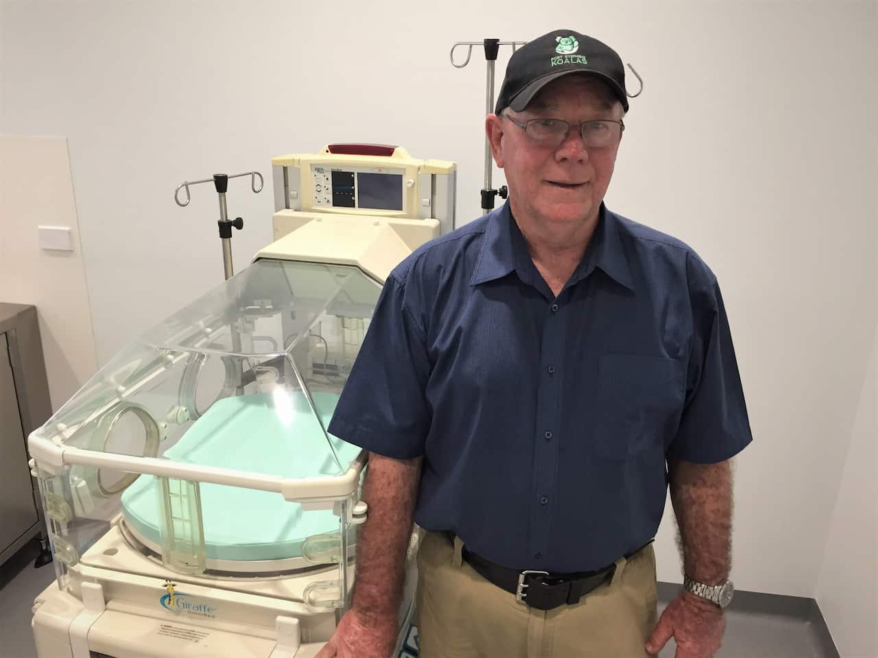 Ron Land with donated medical equipment. 