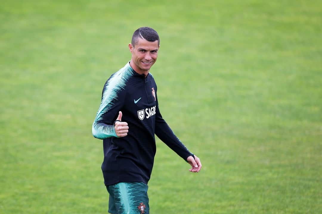 Cristiano Ronaldo in training with his Portuguese national soccer team ahead of the World Cup.