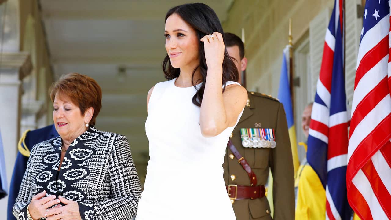 The Duchess of Sussex arrives at Admiralty House in Sydney on the first day of the royal couple's visit to Australia.