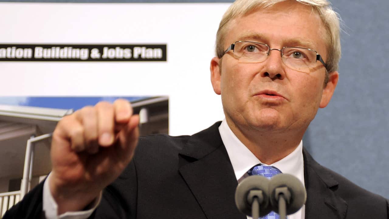 Kevin Rudd speaking about the government's $42 billion stimulus package on  February 6, 2009. 