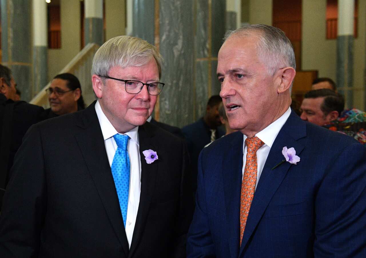 File image of former prime minister Kevin Rudd and Prime Minister Malcolm Turnbull 