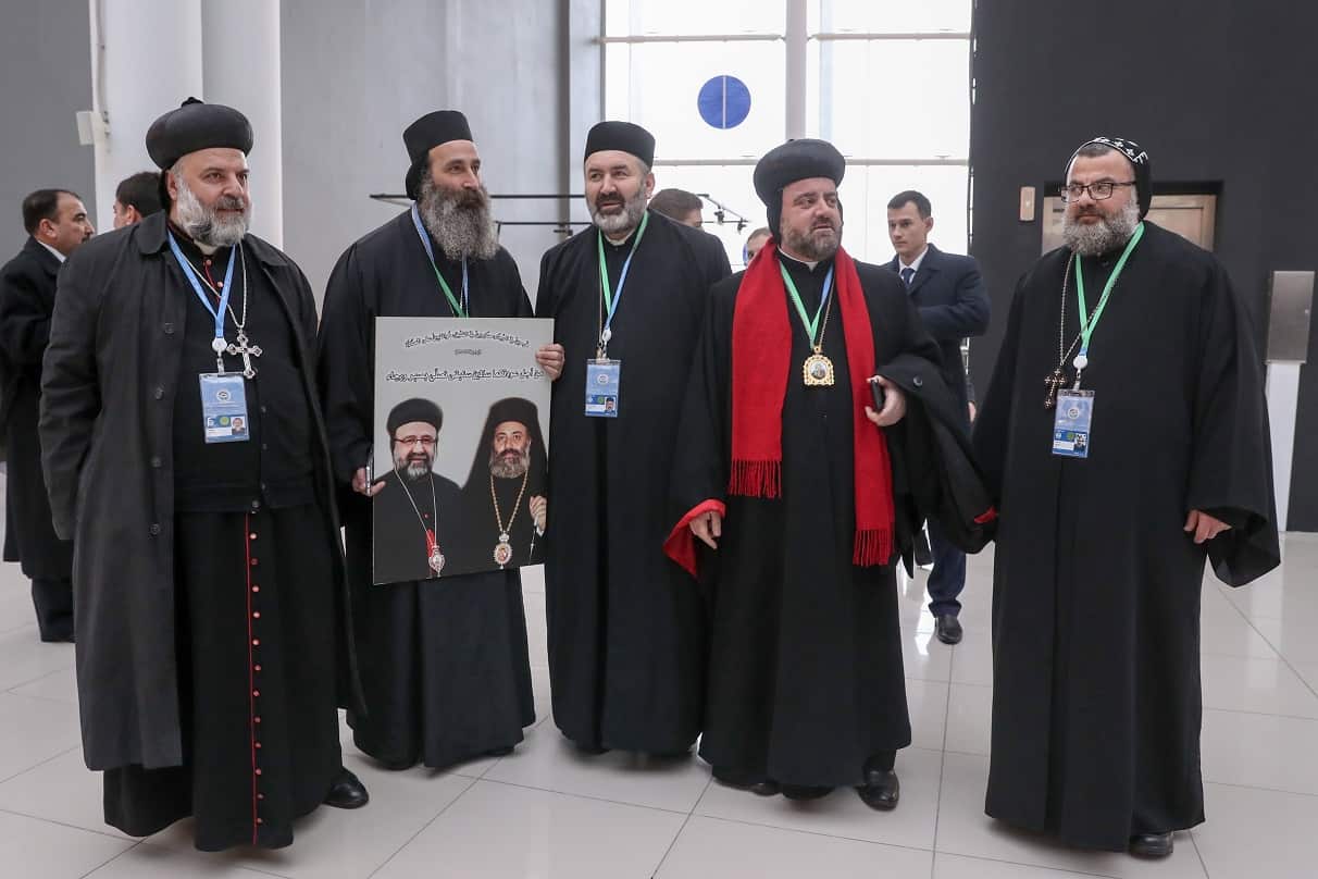 Delegates ahead of the opening ceremony of the Syrian National Dialogue Congress in the Black sea resort of Sochi, Russia, 30 January 2018.