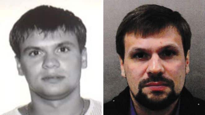 Anatoliy Chepiga's 2003 passport photo and (right) the picture of Ruslan Boshirov, released by British police.