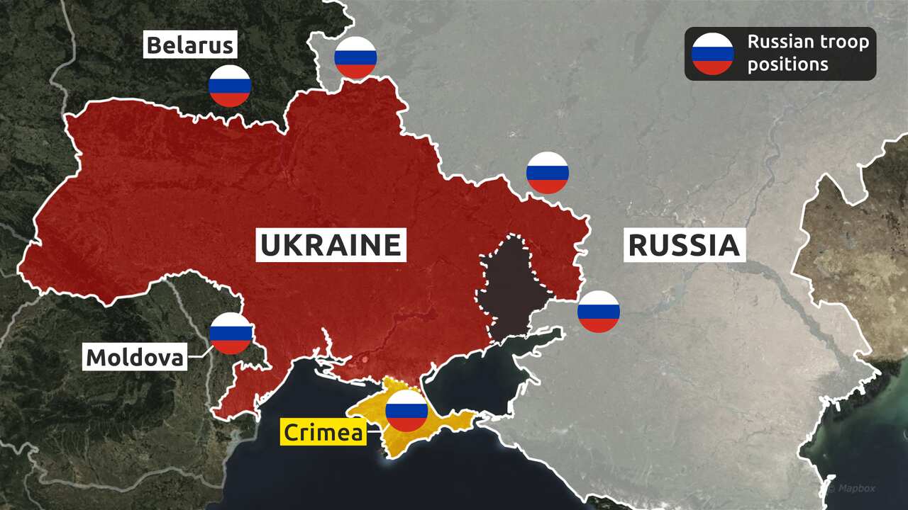 Map showing positions of Russian troops around Ukraine.