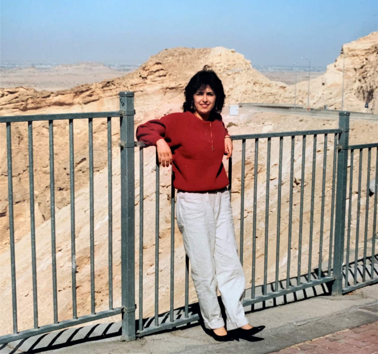 Safaa Hakim standing in the desert