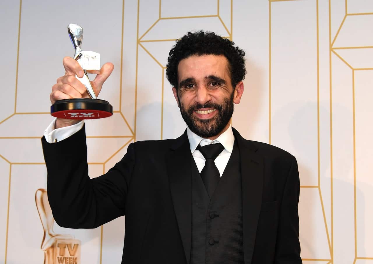 Hazem Shammas with his Logie for the most outstanding supporting actor at the 2018 Logie Awards at The Star Casino on the Gold Coast, Sunday, July 1, 2018. (AAP Image/Dan Peled) NO ARCHIVING, EDITORIAL USE ONLY