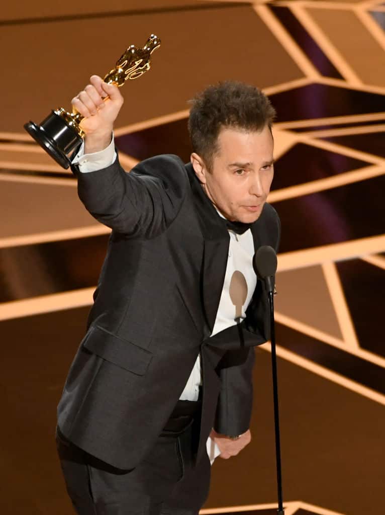 Actor Sam Rockwell accepts Best Suppoorting Actor for 'Three Billboards Outside Ebbing, Missouri' onstage at the 90th Annual Academy Awards.