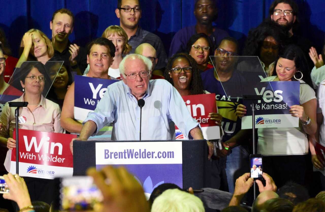 Senator Bernie Sanders speaks in support of Kansas Democrat Brent Welder at Jack Reardon Convention Center on Friday, July 20, 2018.