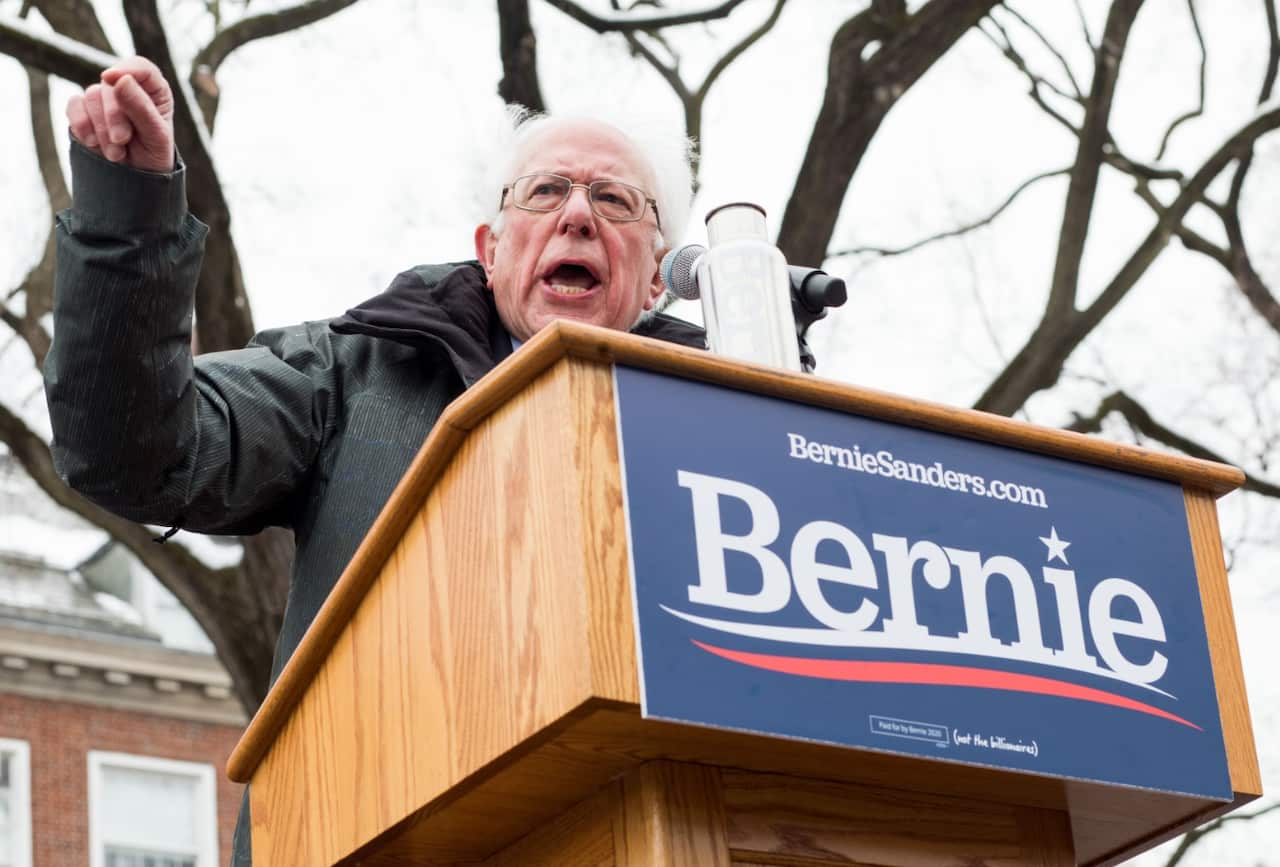 US Sen. Bernie Sanders speaks at the first campaign event for the 2020 presidential election at Brooklyn College in Brooklyn.