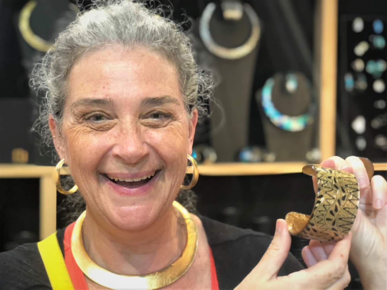 Sandrine Decronumbourg with one of Mo's creations.