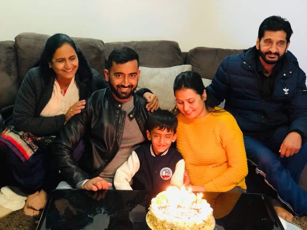 The family celebrate Angad's seventh birthday in India in February 2020. 