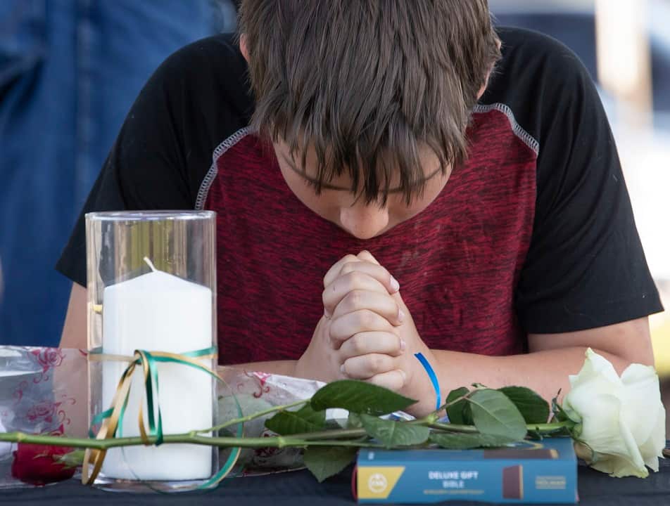 A prayer vigil following the shooting at Santa Fe High School in Santa Fe, Texas.