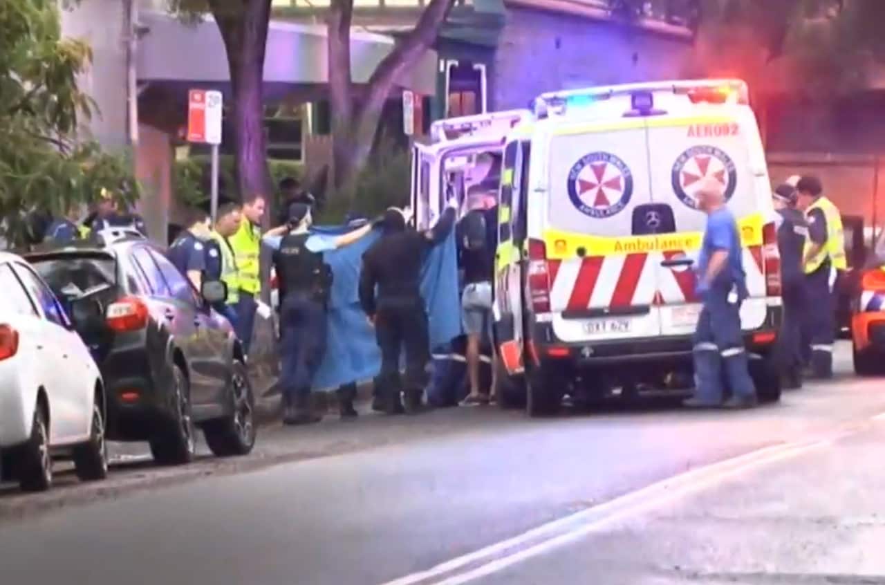 The man was rushed to the Royal Prince Alfred hospital under police escort just before 6pm, where he remains in a serious condition.