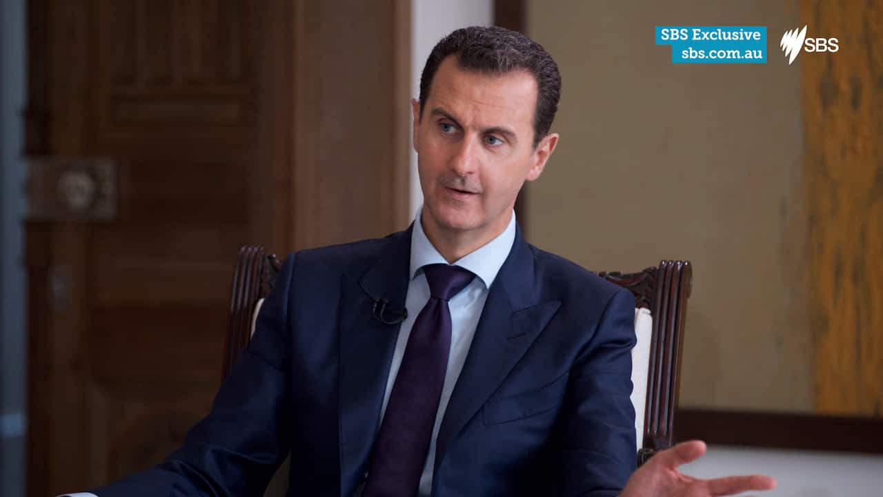 Syrian President Bashar al-Assad speaks with Luke Waters (SBS)