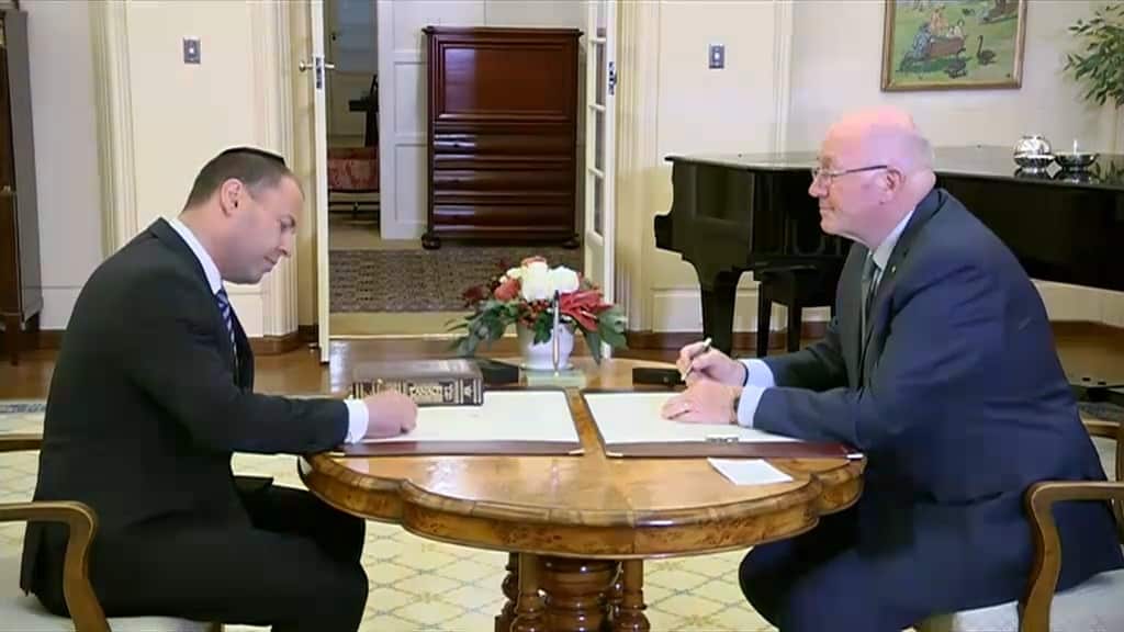 Deputy Liberal Leader and new Treasurer Josh Frydenberg with the governor general.