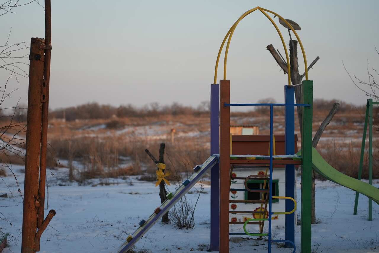 School playground covered in snow