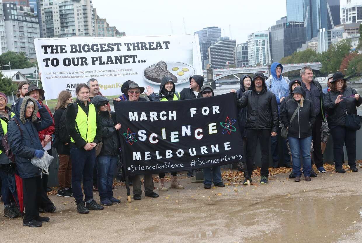 March for Science protestors gathered in Melbourne.