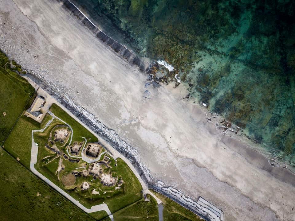 Skara Brae, one of Europes best-preserved Stone Age villages, in the Orkney Islands in Scotland.
