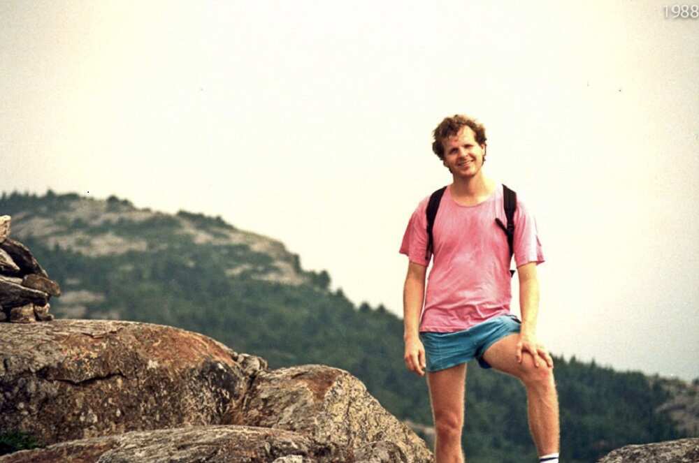 Scott Johnson is pictured climbing Mt Monadnock in the US state of New Hampshire in August 1988.