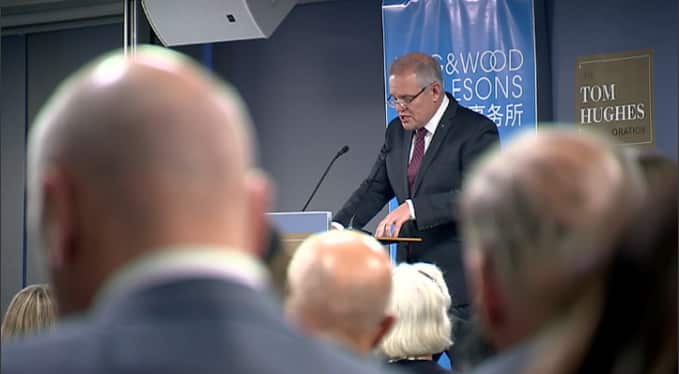 Prime Minister Scott Morrison speaks at the Tom Hughes Oration.