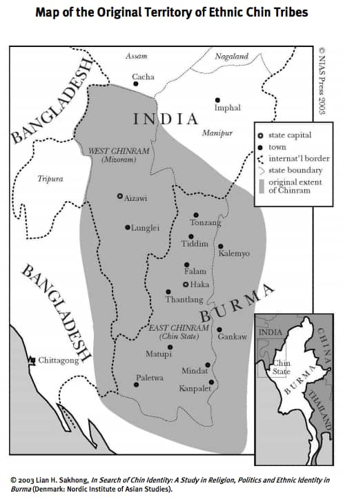 Map of the traditional territory of the ethnic Chin tribes
