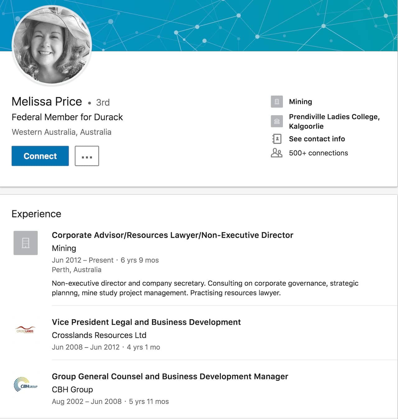 Mel Price's Linkedin History