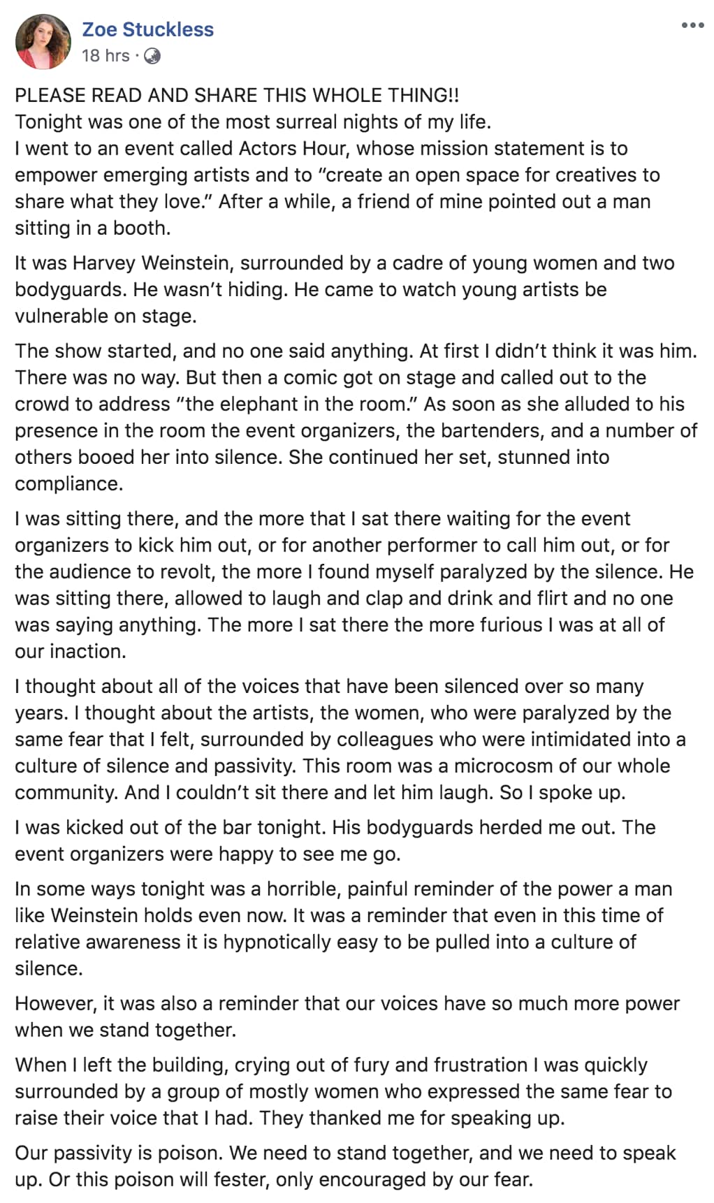 Facebook post Zoe Stuckless