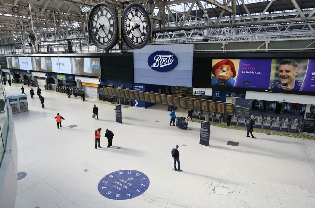 A near empty Waterloo Station in London during rush hour.