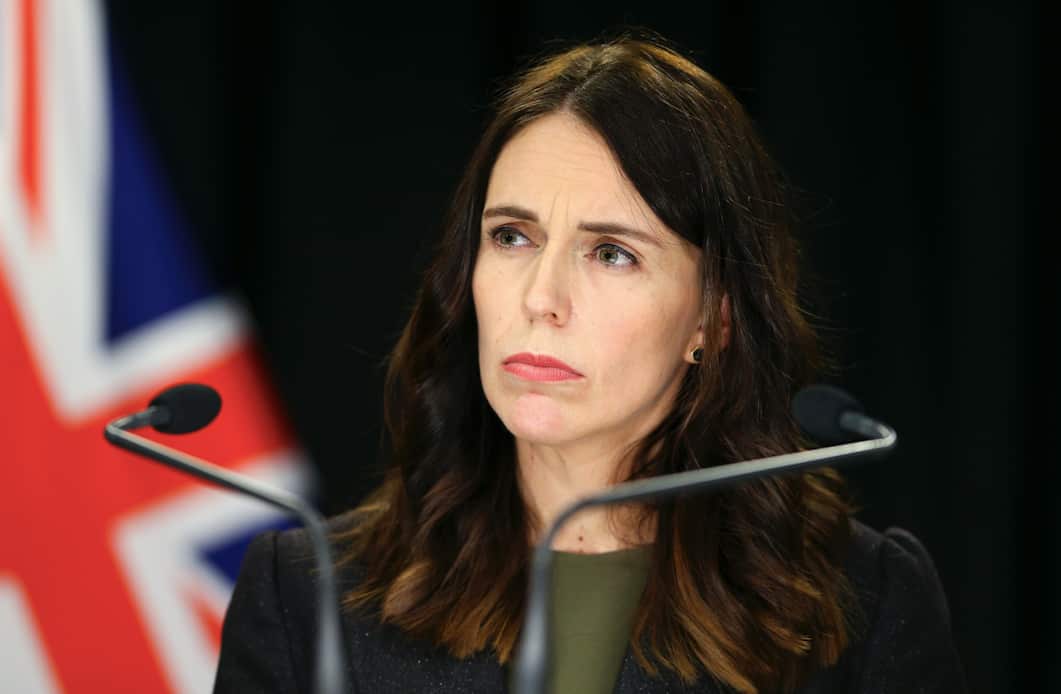 Prime Minister Jacinda Ardern talks to reporters.