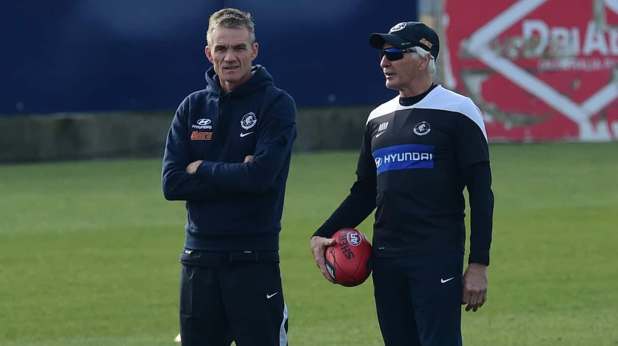 Dean Laidley (left) at a training session in 2015.
