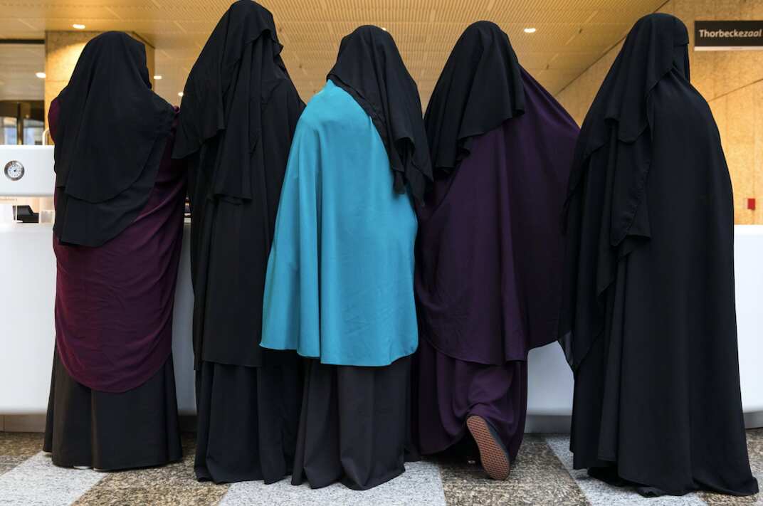 A group of women wear niqabs.